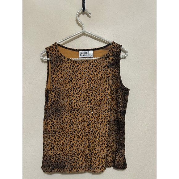 Chicos Animal Print Top Size 1 US Medium Sparkly Jungle Cat Blouse Tank Vintage - Picture 1 of 10